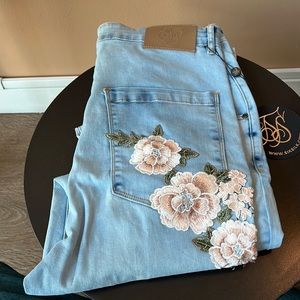 Siksilk drop crotch pleated applique denim! Brand new !